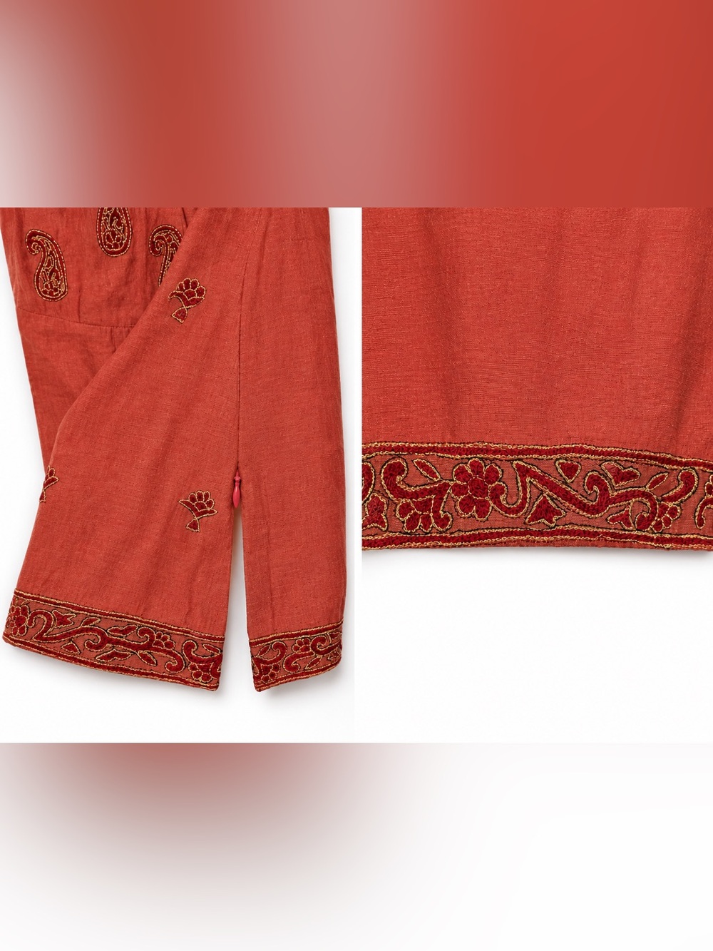 Pure Earth Elegance 100% Silk Boho Tunic Top Embroidered Paisley Size 40/8/M - Picture 5 of 6
